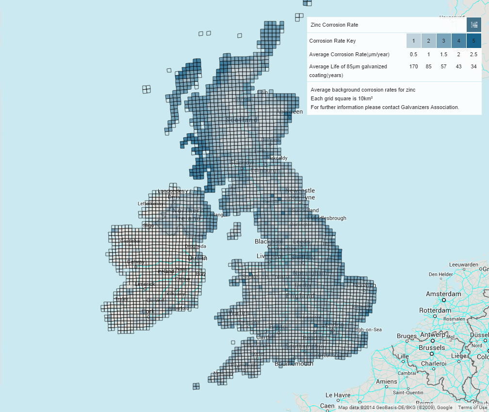 corrosion map by Galvanizers Associations
